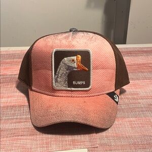 Goorin Bros Pink and Brown Goose Patch Trucker Hat Bumps Chicken Skin